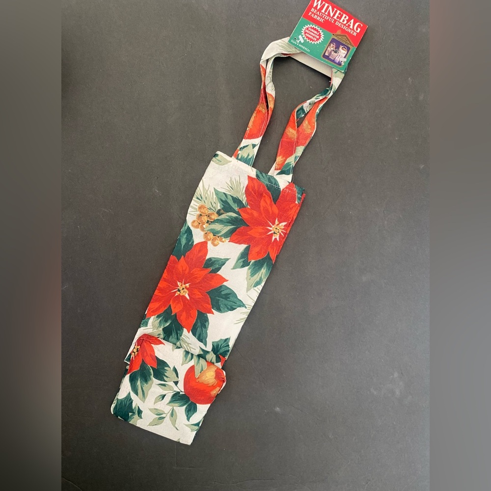 Charming Home vintage poinsettia Christmas holiday winter fabric wine gift bag